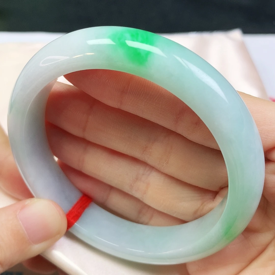 未镶嵌手镯翡翠58.2圈口白底青404