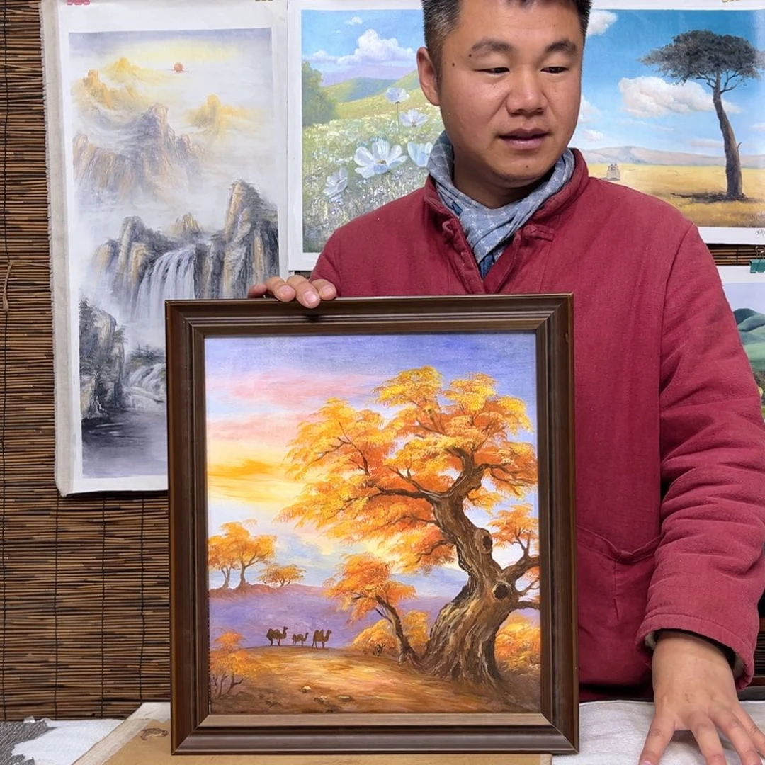 油画行路人小院绘画作品竞拍