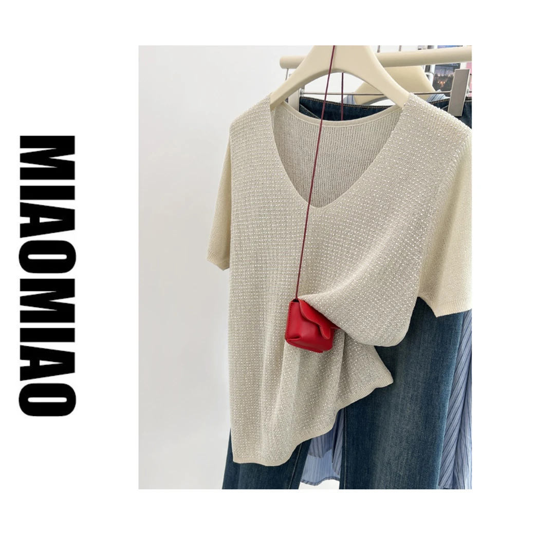 【工厂清仓】844大码圆领正肩针织衫短袖夏季胖mm宽松遮肉显瘦上衣