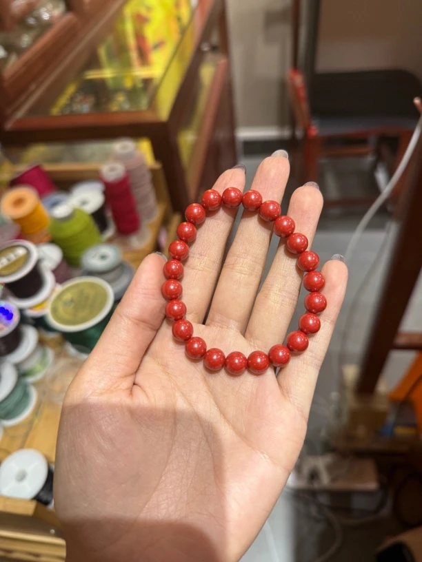 天然辰砂朱砂手串圆珠红色