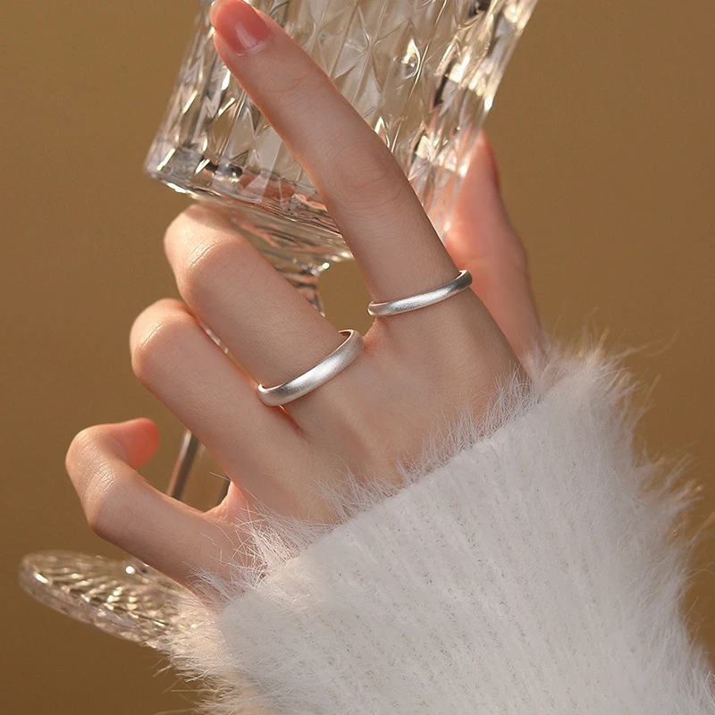 足银戒指 S999足银哑光素圈情侣戒指简约指环送女友送男友礼物