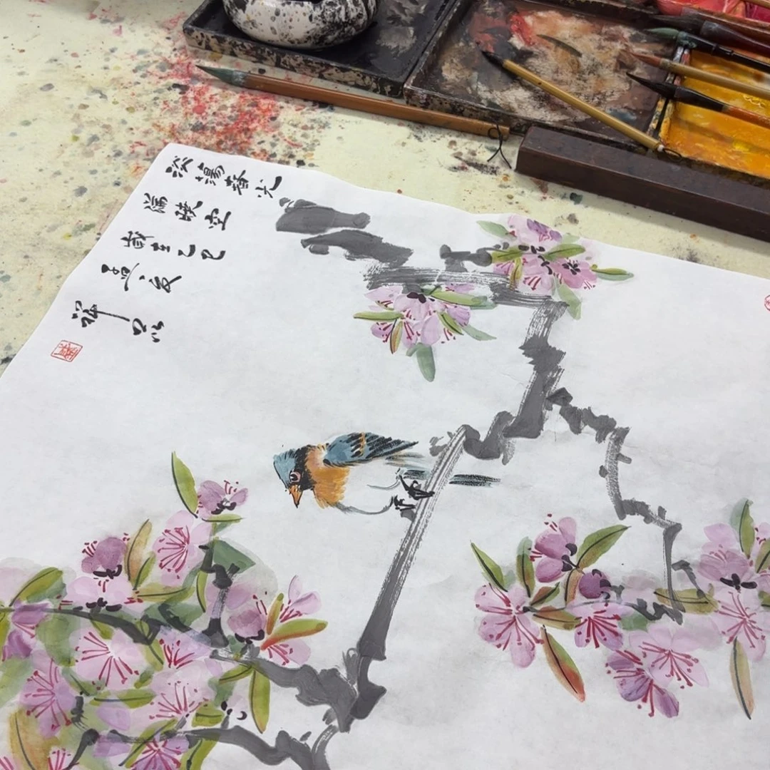 国画秋*盛祥昆手绘海棠