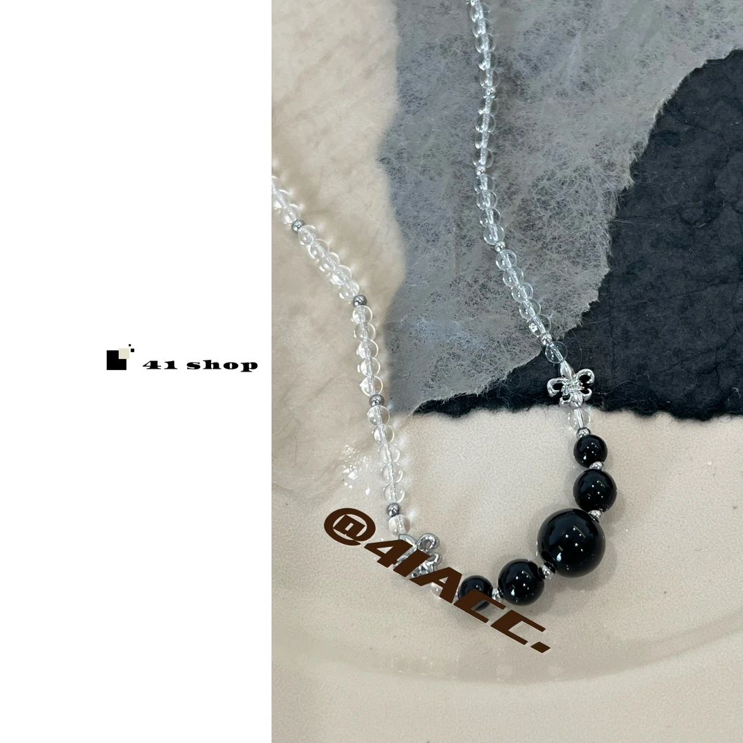 铜合金仿水晶项链 A564 五颗黑色珠珠冰透克克项链