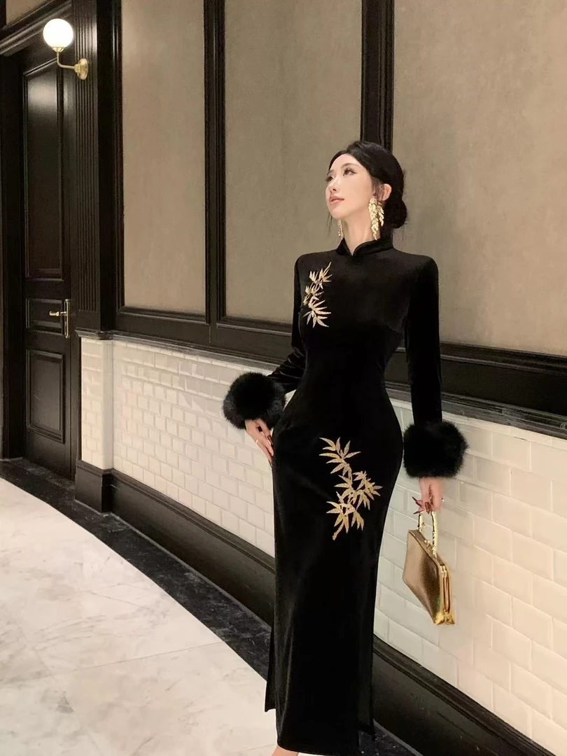 HEINA 清仓旗袍长裙【无毛袖】