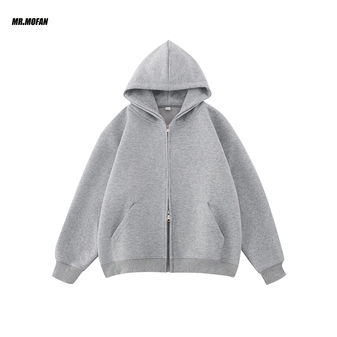 ICH MODE 重磅420G纯色叠穿复古美式卫衣开衫女秋季质感连帽外套