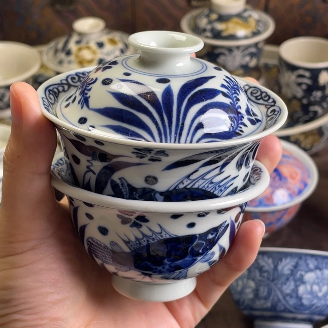****Z11景德镇青花鱼藻两件套
