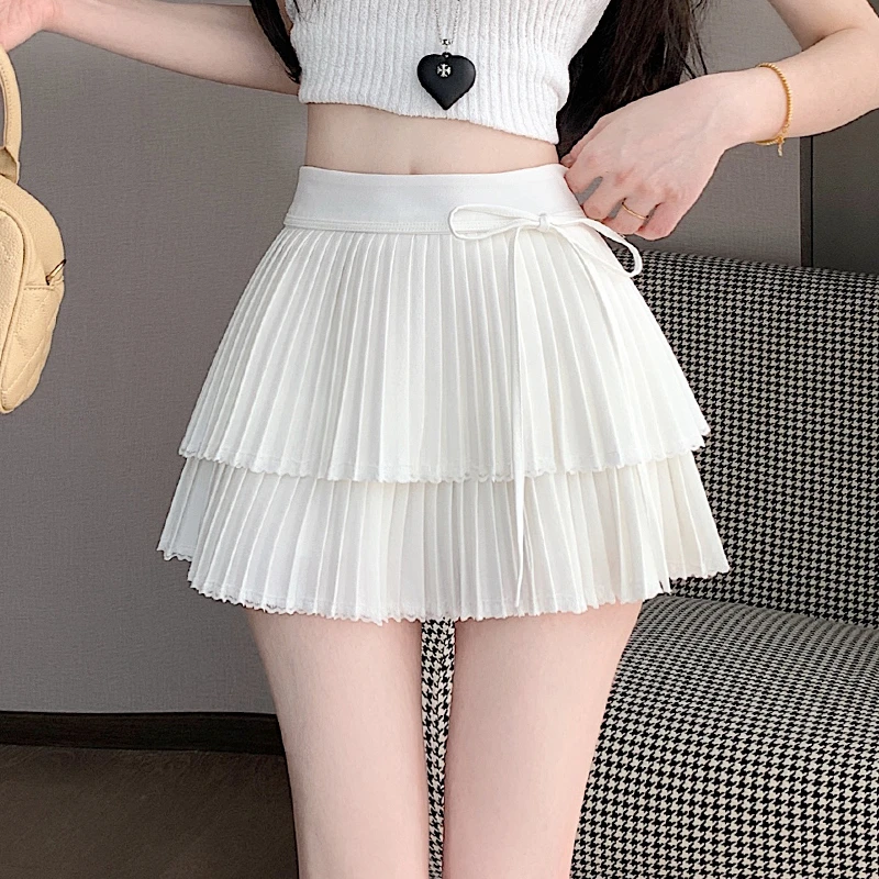 白色百褶显瘦半身裙女夏季韩版百搭高腰A字短裙小个子防走光裙子