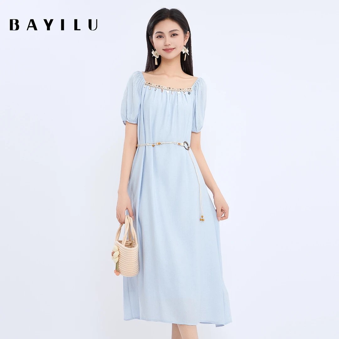 【多金】芭依璐连衣裙气质装饰挂坠A字裙女95L7759Z