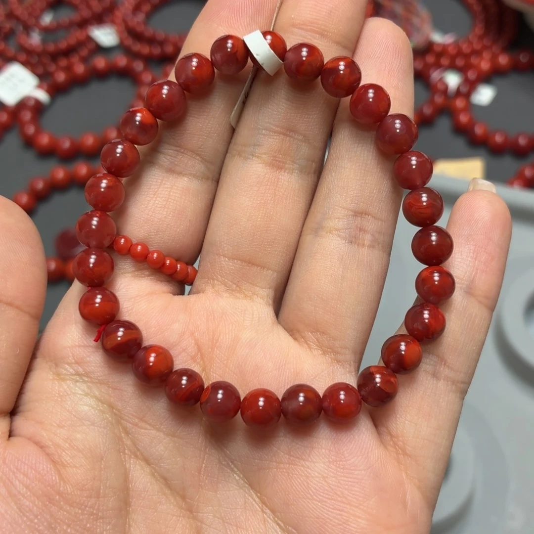 南红玛瑙未镶嵌玫瑰红双色6.8+手围16福利