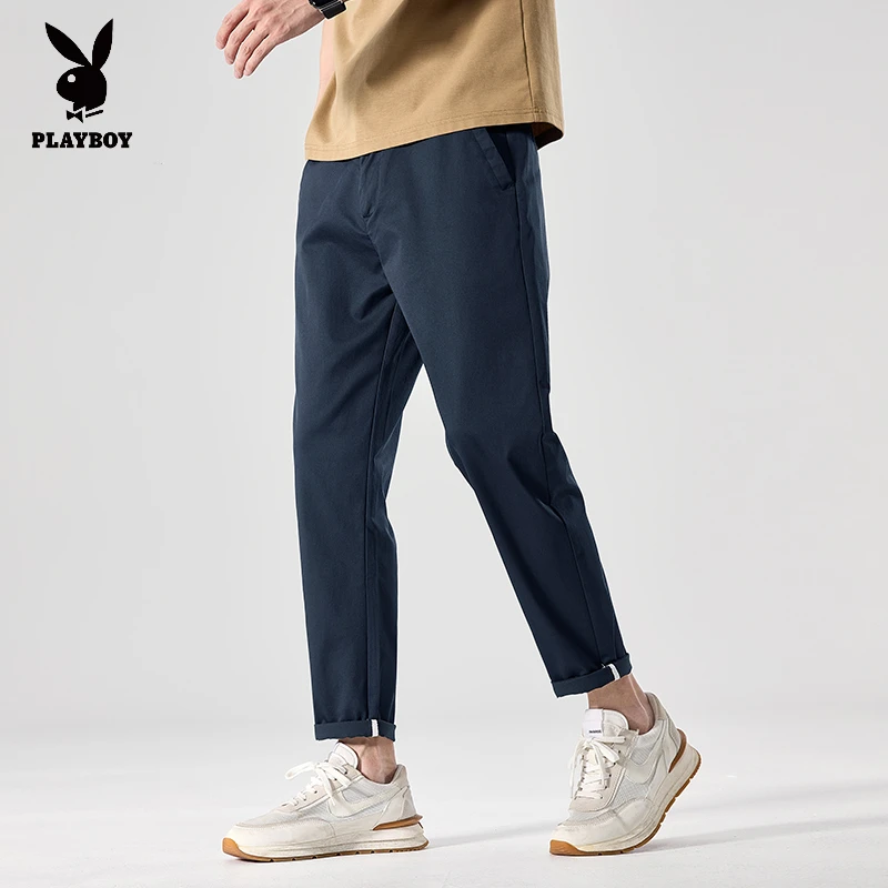 花花公子2025新款夏季薄款九分休闲裤男士修身潮流百搭弹力裤子男