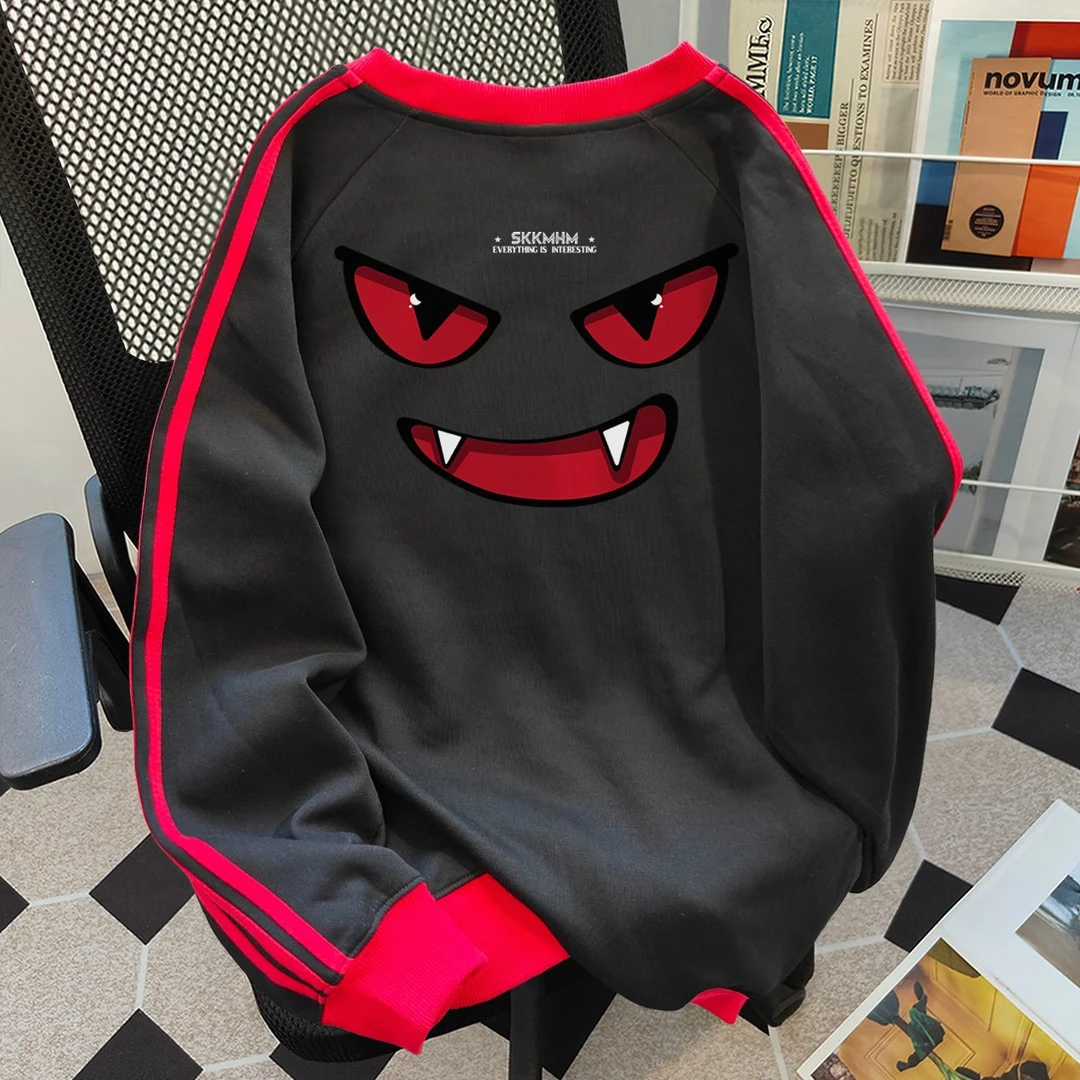 美式复古秋冬季日系拼接V领卫衣女2025爆款宽松显瘦加绒加厚上衣