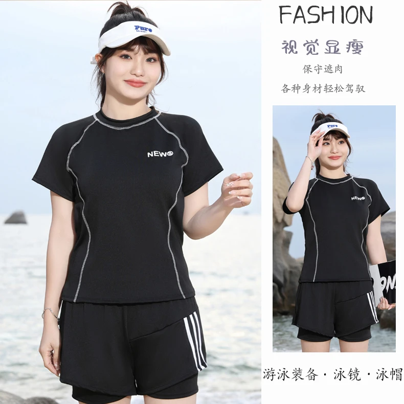 夏季新款运动微胖大码游泳衣女保守遮肚显瘦大胸防走光游泳馆泳装
