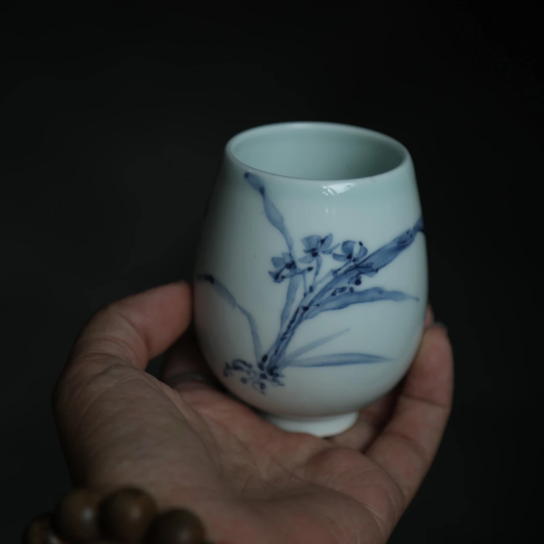手绘大号陶瓷高白品茗杯家用新款水杯
