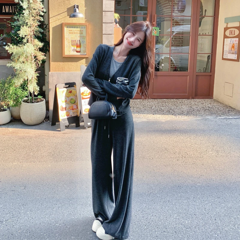 清冷松弛感糯米裤套装女2025早春新款小众韩系慵懒风氛围感两件套