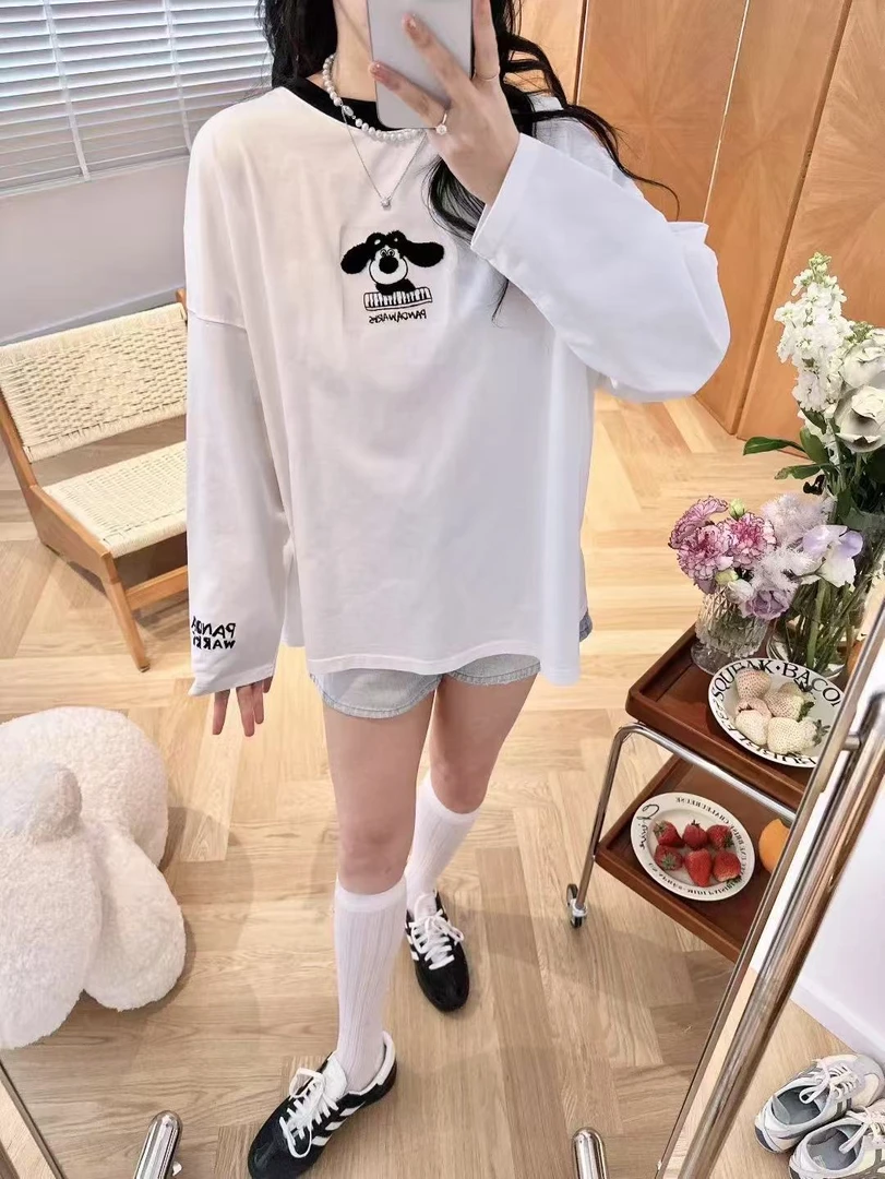 Pandawarks熊猫[钢琴小狗]全棉牙刷刺绣T恤打底25129