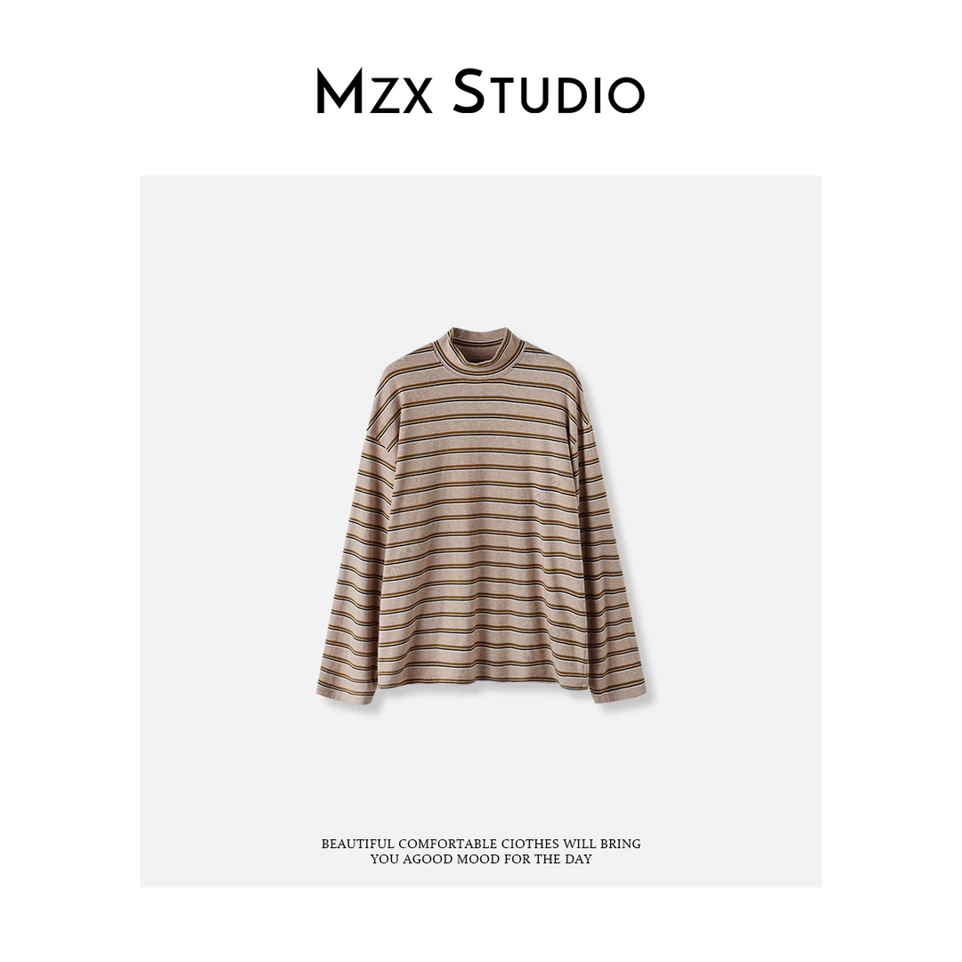 MZX 秋季极简风条纹撞色半高领上衣 SY10617-P