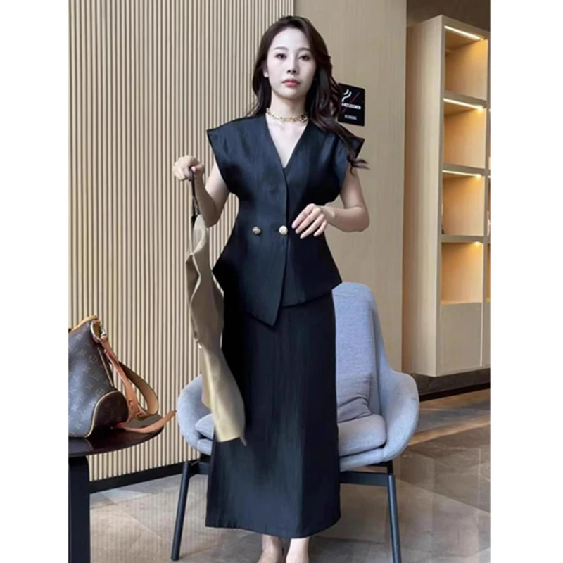 【两件套】【有里布】2025夏季新款赫本风气质套装裙夏季两件套D1594