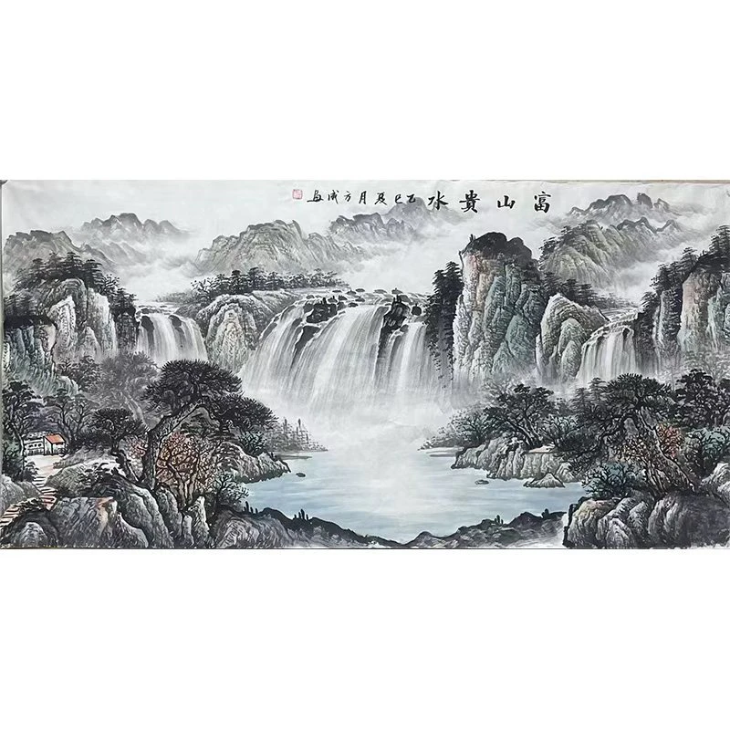 西墙挂画纯手绘淡雅聚宝盆四尺整138*68厘米国画客厅办公室茶室