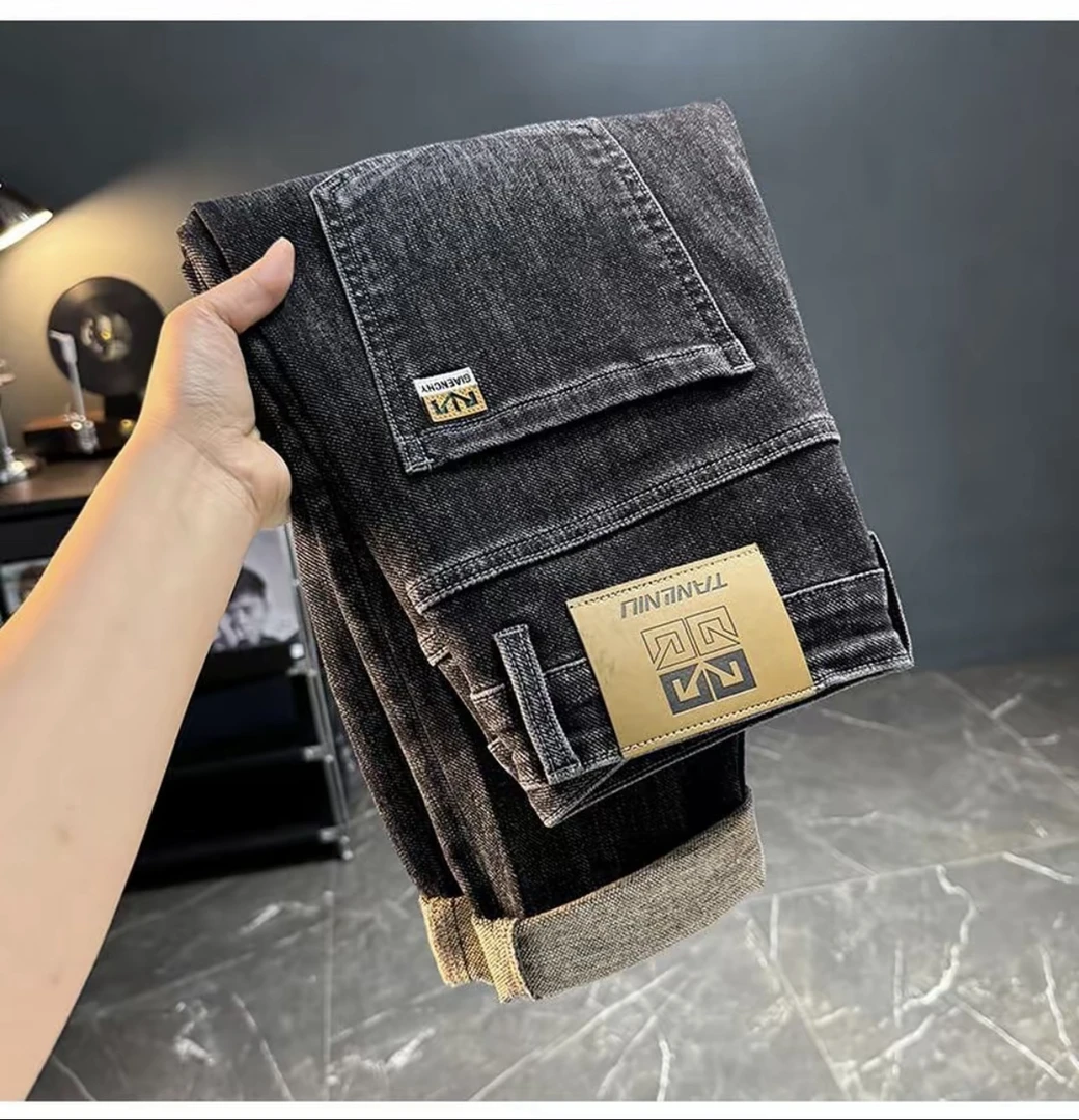 早秋季男士新款百搭印花水洗牛仔长裤2025爆款轻奢小直筒裤子男