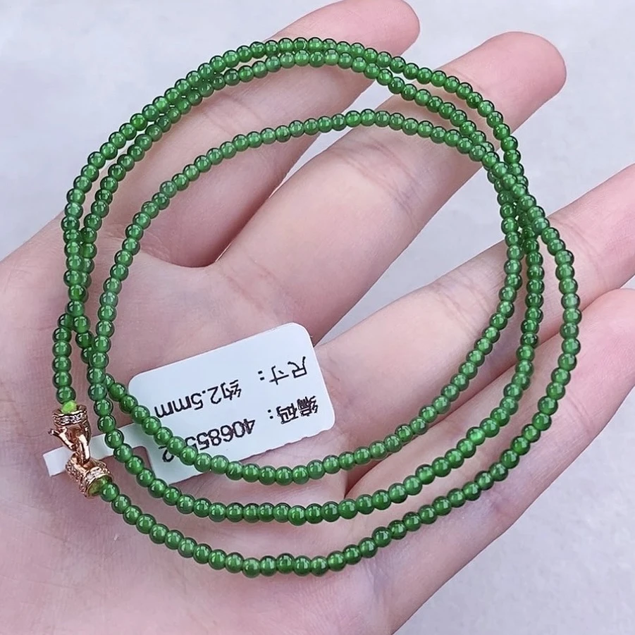 小米珠翡翠项链 卡2+ 冰种辣阳绿圆珠项链 冰透 阳绿 轻奢 多圈