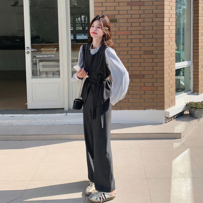 甜酷氛围感套装裤女2025早春新款可盐可甜马甲内搭阔腿裤三件套潮