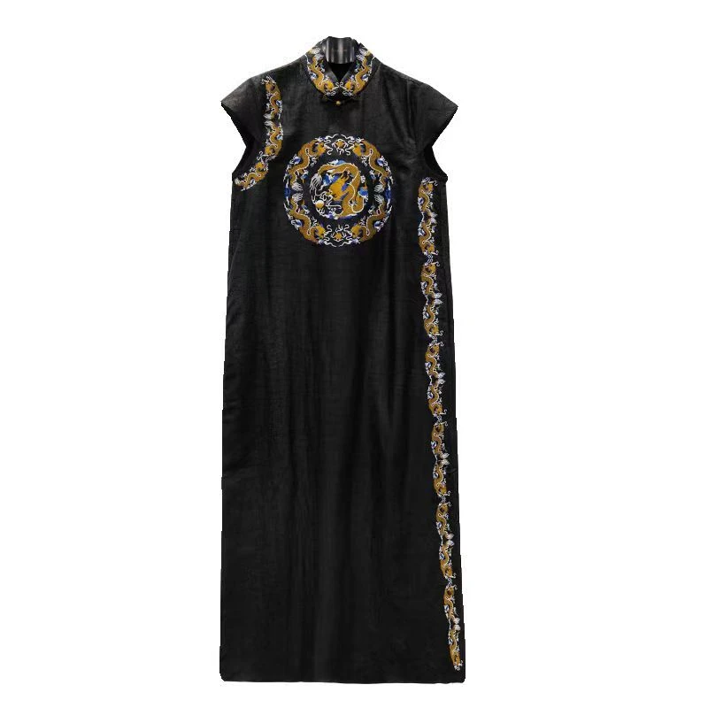 娑尔100桑蚕丝香云纱团龙刺绣连衣裙SH1LB02044