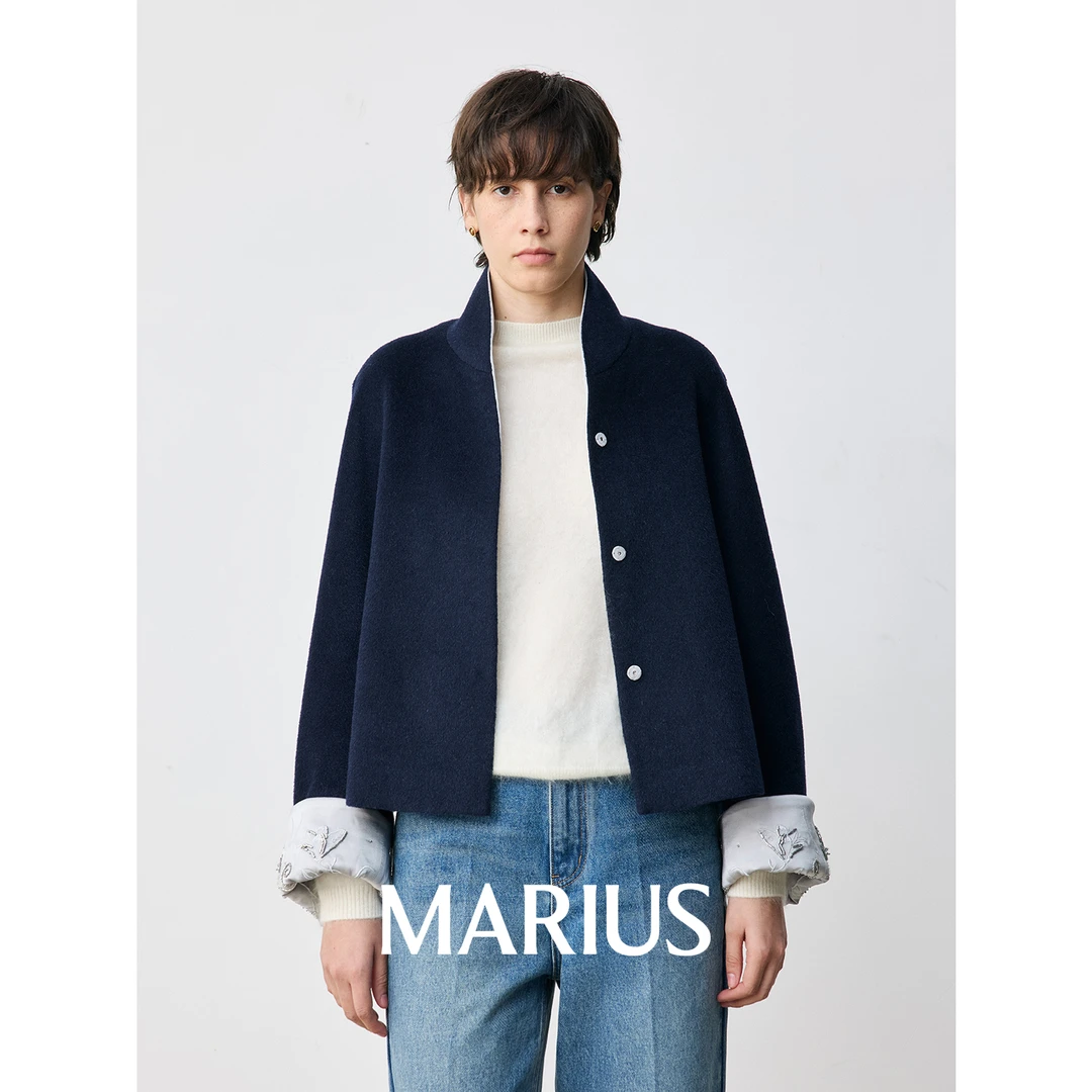 MARIUS"清欢"玉兰珠绣天鹅领短款新中式外套