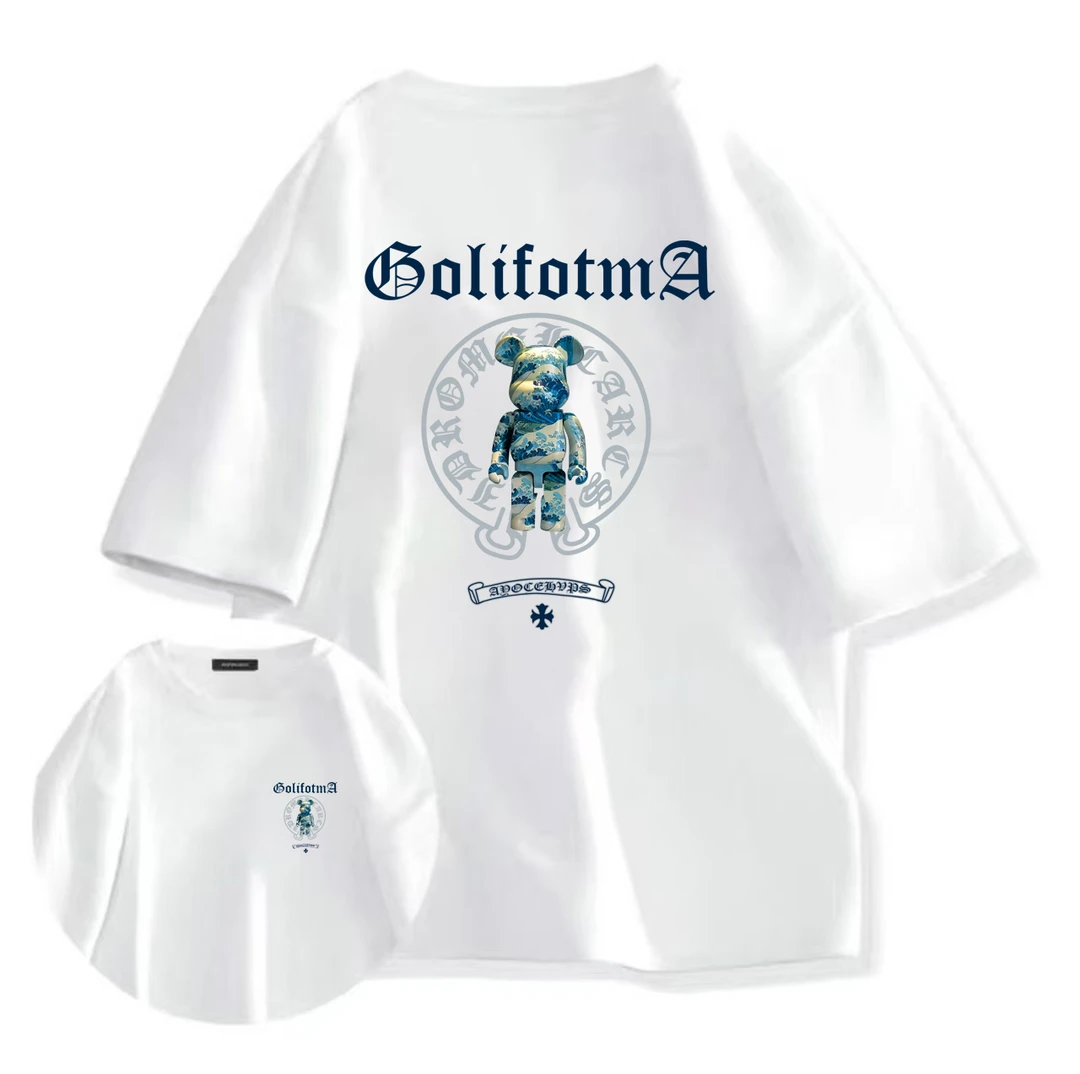 BLUE熊休闲男女百搭时尚圆领黑白短袖T恤