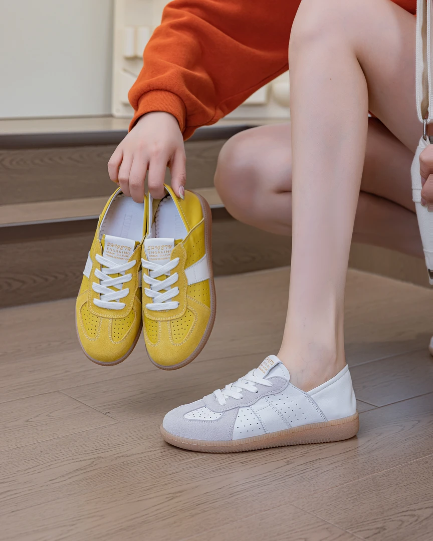 2025夏季新款女真皮牛皮内里羊皮透气防滑牛筋底软底软面德训鞋