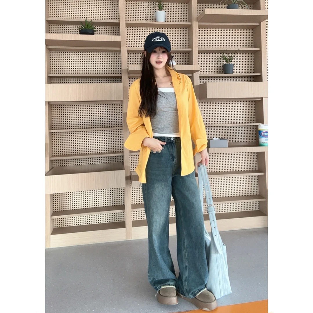 【Thats good远昌服饰】新款显瘦高腰窄版毛边复古高级感阔腿牛仔裤