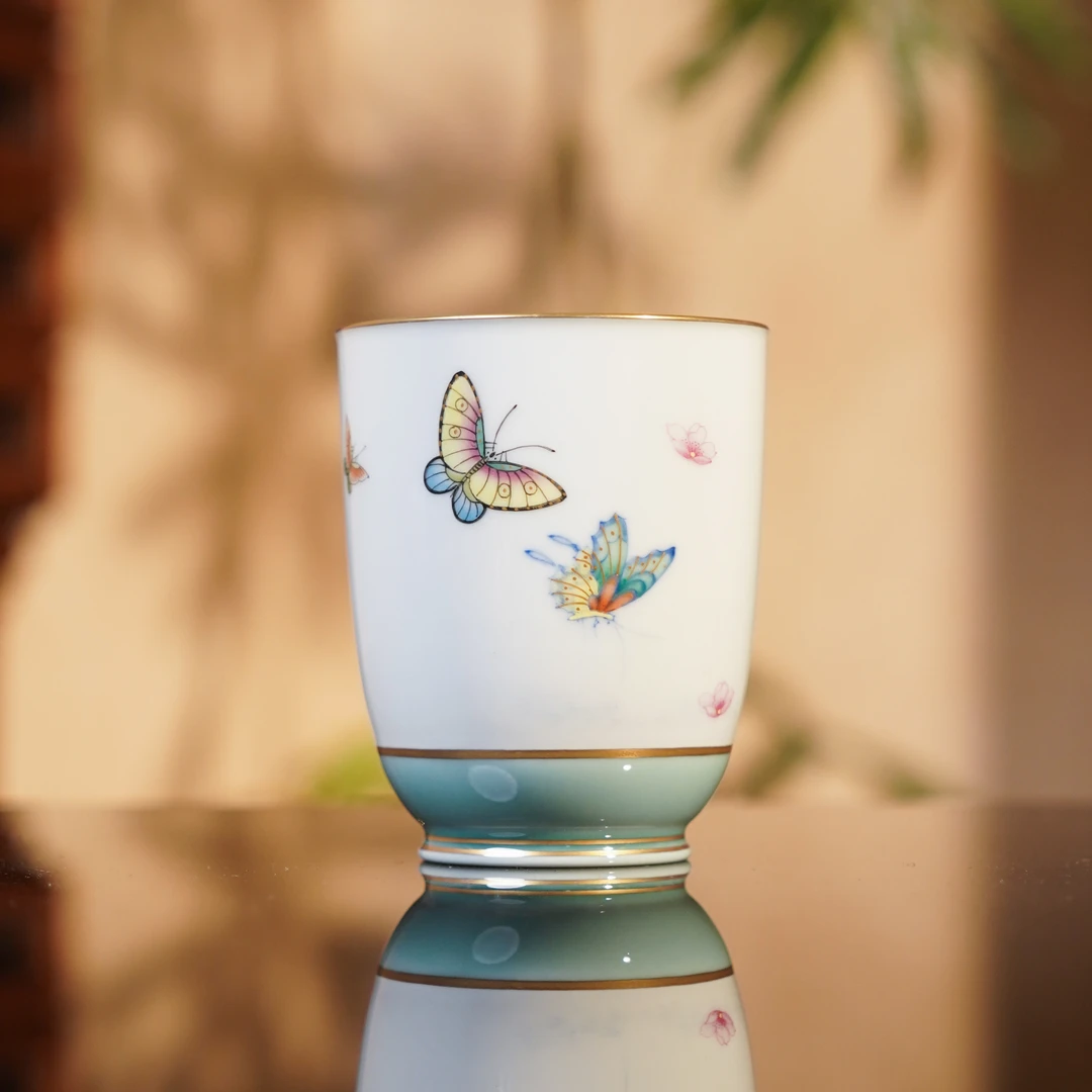 华隐堂  天水碧蝴蝶可乐杯    茶具茶道手工主人杯手绘 HYT2815银