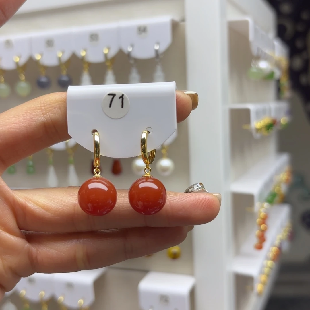 玛瑙/玉髓银S925镶嵌耳饰