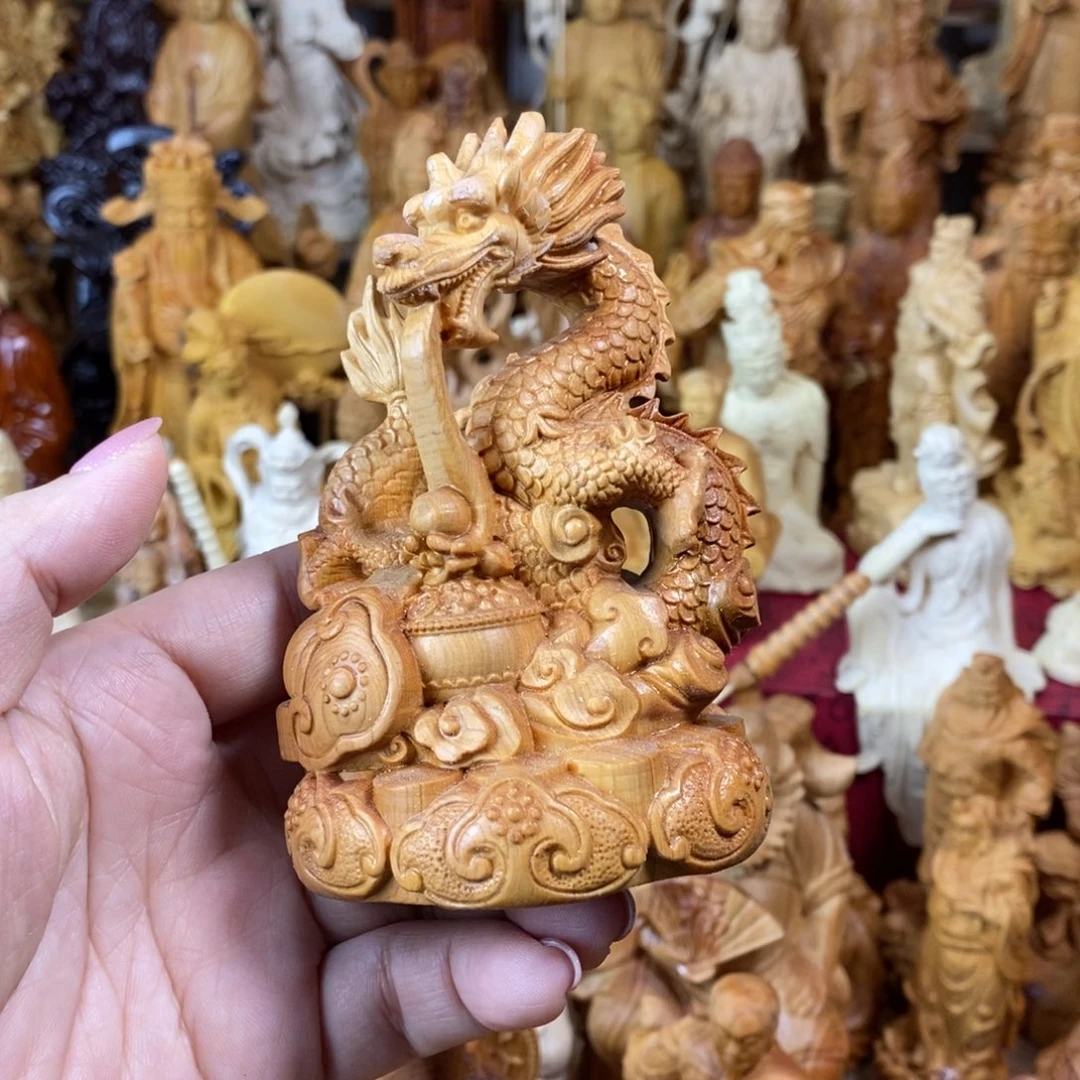 木微瑕崖柏龙戏水龙车载摆件