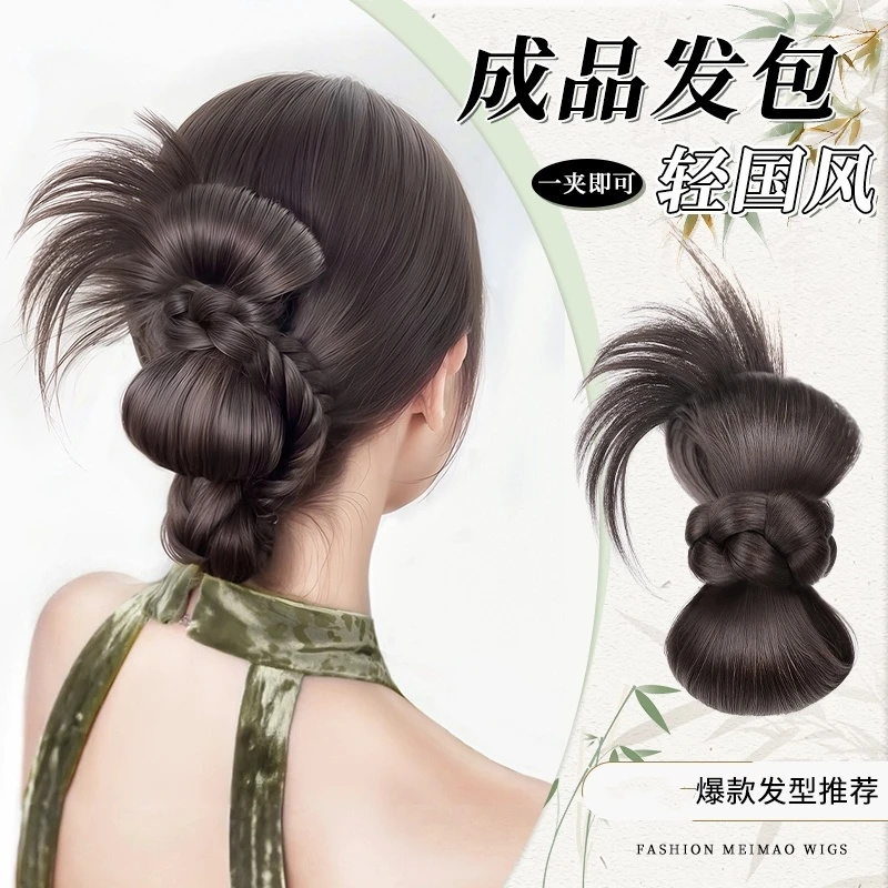 丸子头假发女仿真发轻国风鸡毛抓夹蓬松自然懒人党古风汉服假发包