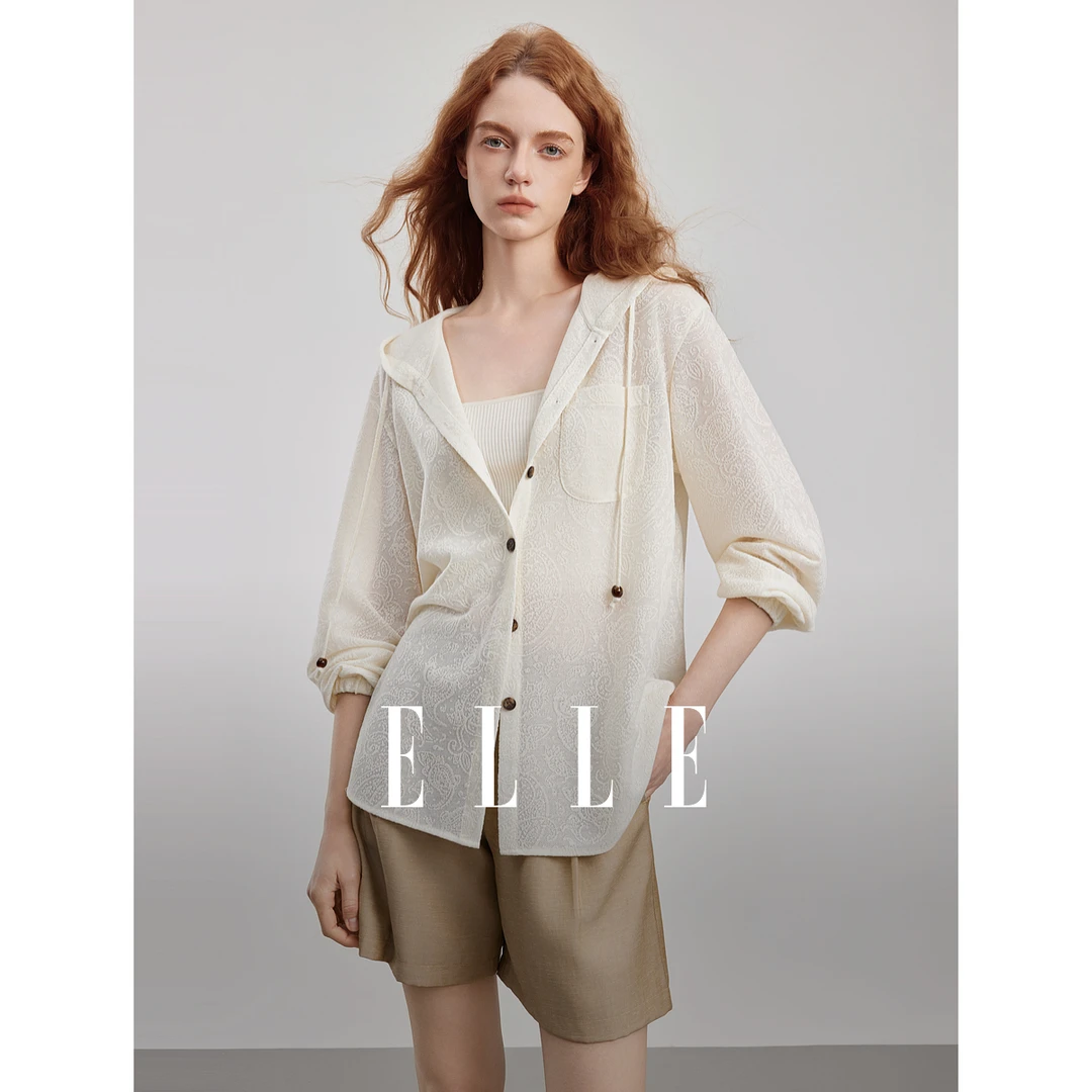 ELLE提花长袖衬衫女生2025早春EC51333
