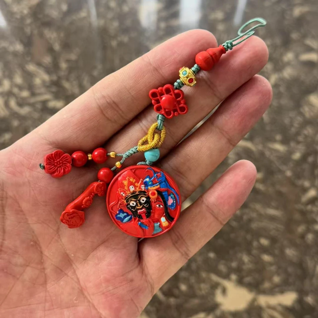 天然辰砂【羲嘉彤珠宝】中国结扎吉拉姆彩绘朱砂多样性发一FL-009