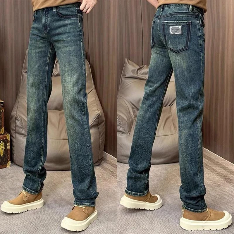 欧货高档牛仔裤男士春秋新品纯色百搭修身直筒裤水洗耐磨休闲裤子