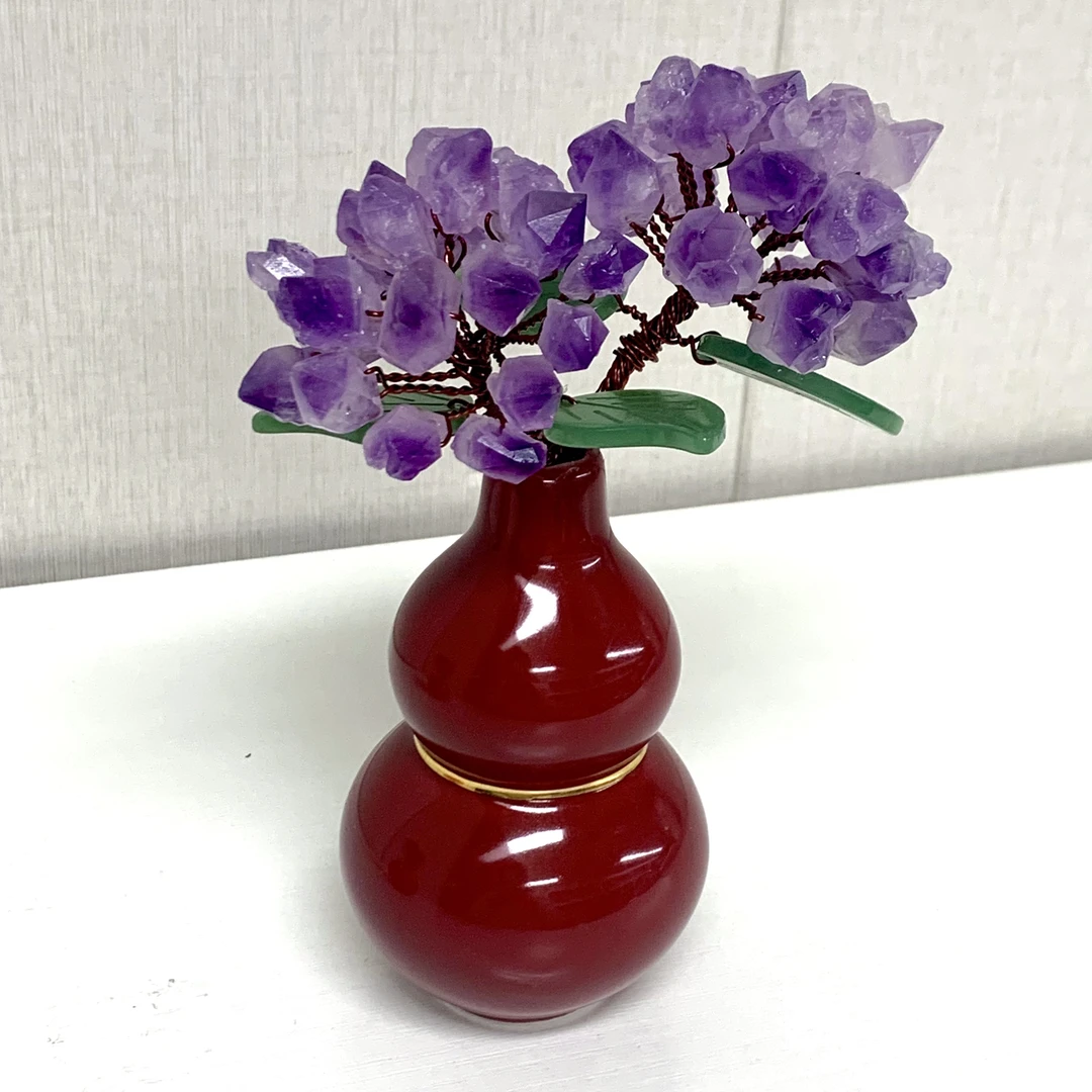 【晶之运】红红火火发财树轻奢紫色水晶葫芦客厅玄关家居装饰摆件