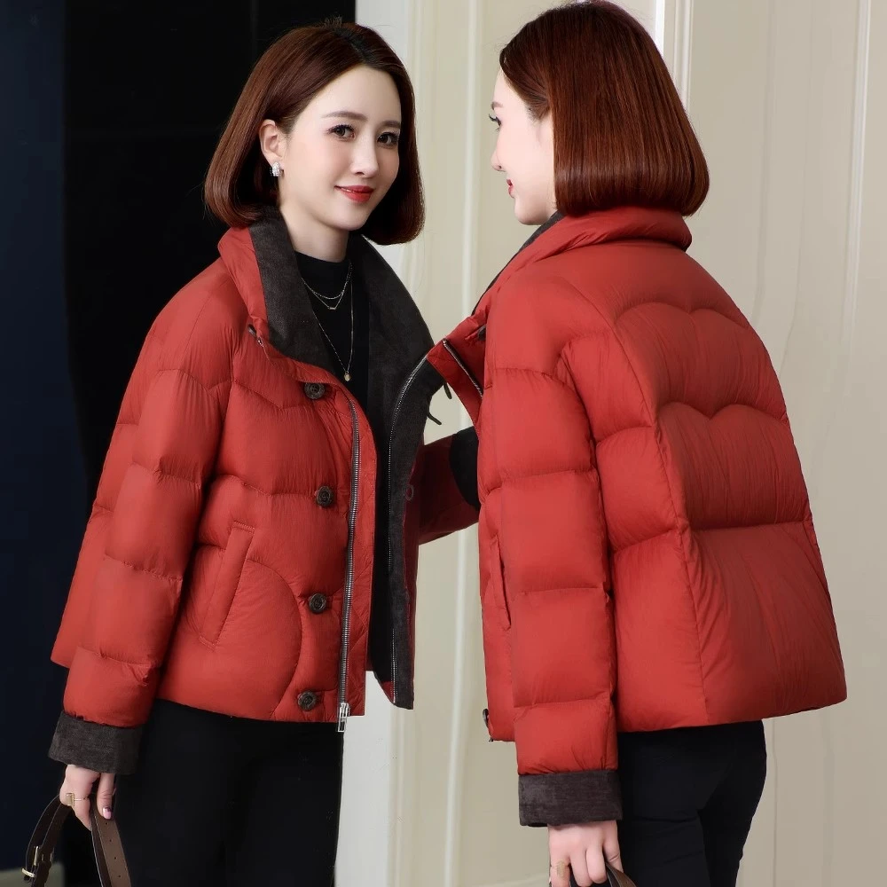 鹅绒羽绒服女2025冬季新款高级感短款白鹅绒服保暖洋气外套妈妈款
