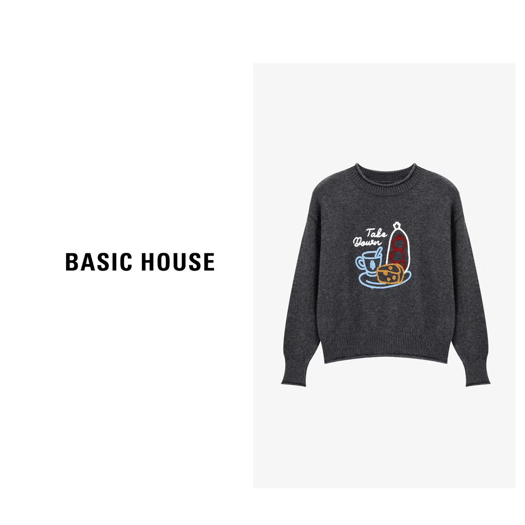 Basic House/百家好长袖针织时尚休闲百搭印花羊毛衫-B0625B5NCO2