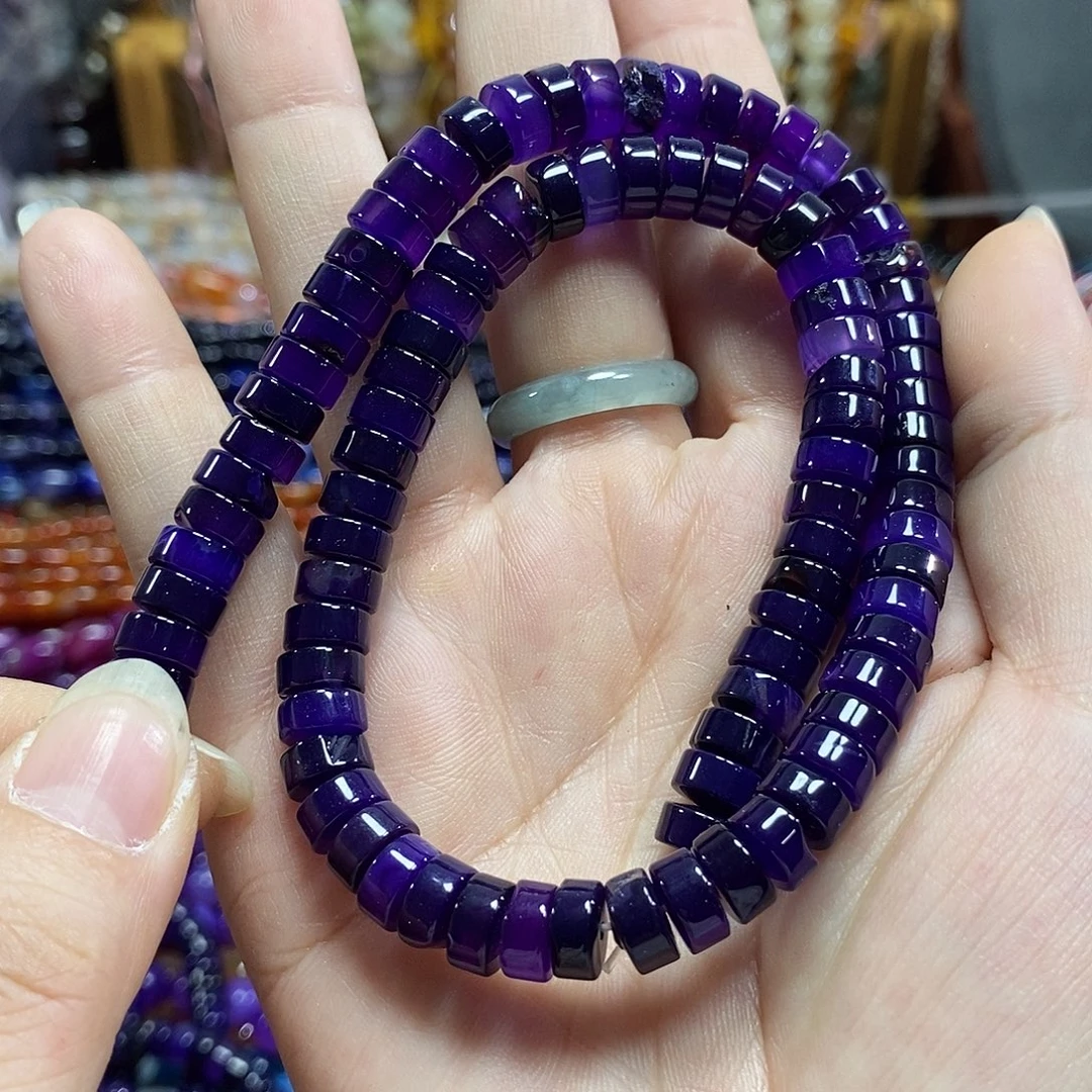 玛瑙/玉髓未镶嵌珠宝半成品紫玛瑙直切一条卡8mm