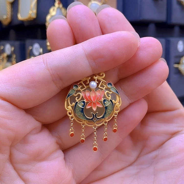 颈饰银S925镀金镶嵌和田玉