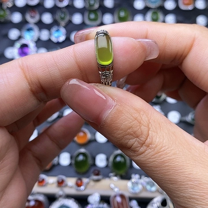 岫玉戒指银S925镶嵌喝***吧