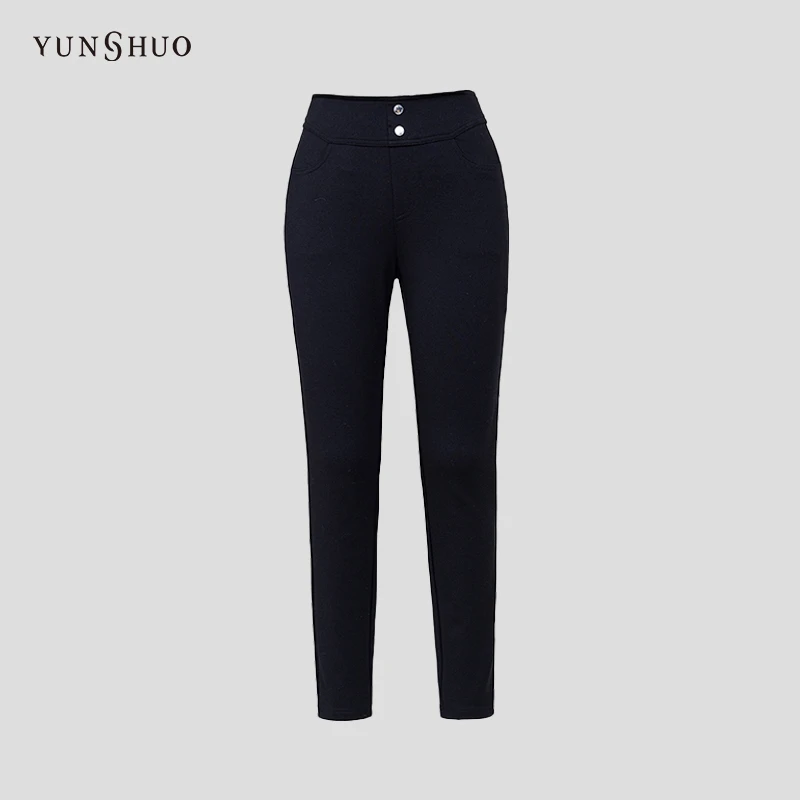 YUNSHUO 新款小脚裤女高腰修身显瘦排扣铅笔裤子199854