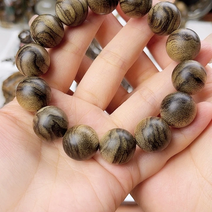 沉香手串?****?越南芽庄老白棋玉化古董窖藏樱子瘤疤虎斑纹