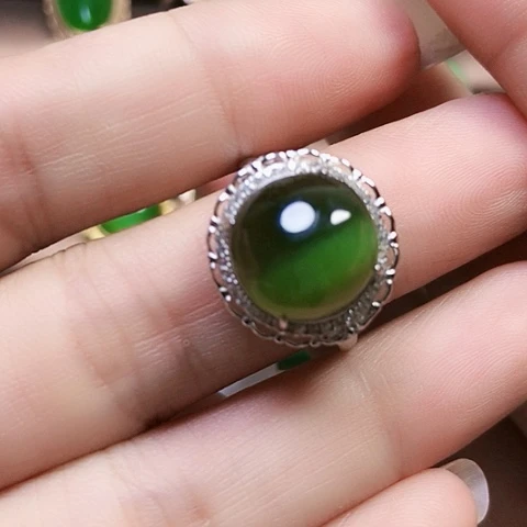 和田玉戒指银S925镶嵌