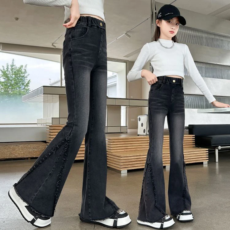 女童牛仔裤中大童新款洋气喇叭裤裤子时尚潮流显瘦春秋女童裤子