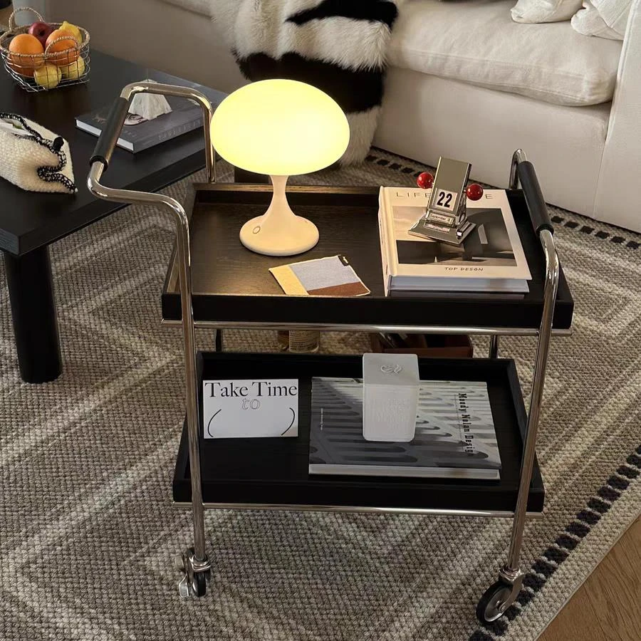 小推车实木边几置物架沙发可移动茶几不锈钢餐车包豪斯中古