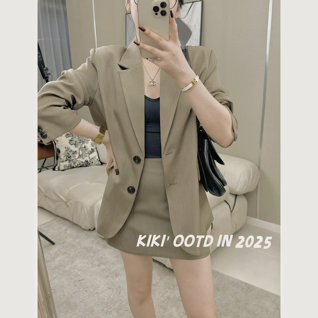 2025年春季潮流宽松小西装外套女百搭设计师韩版短裙西服裙裤子