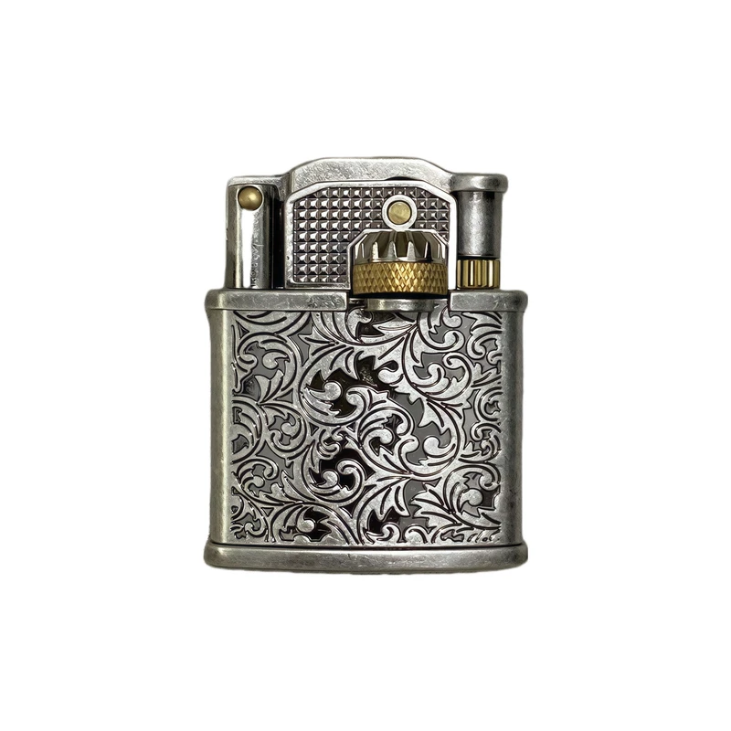 侧轮双面雕花齿轮联动抬臂复古怀旧煤油打火机康斯坦丁老式点火